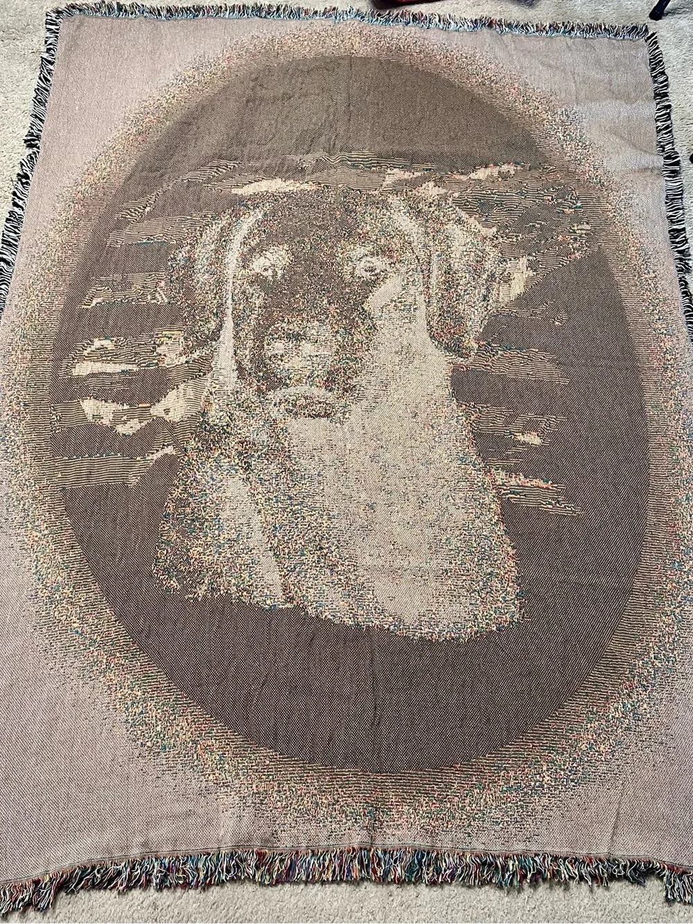 VTG Patriotic Black Labrador Woven Cotton Tapestry Throw Blanket USA 53x72”